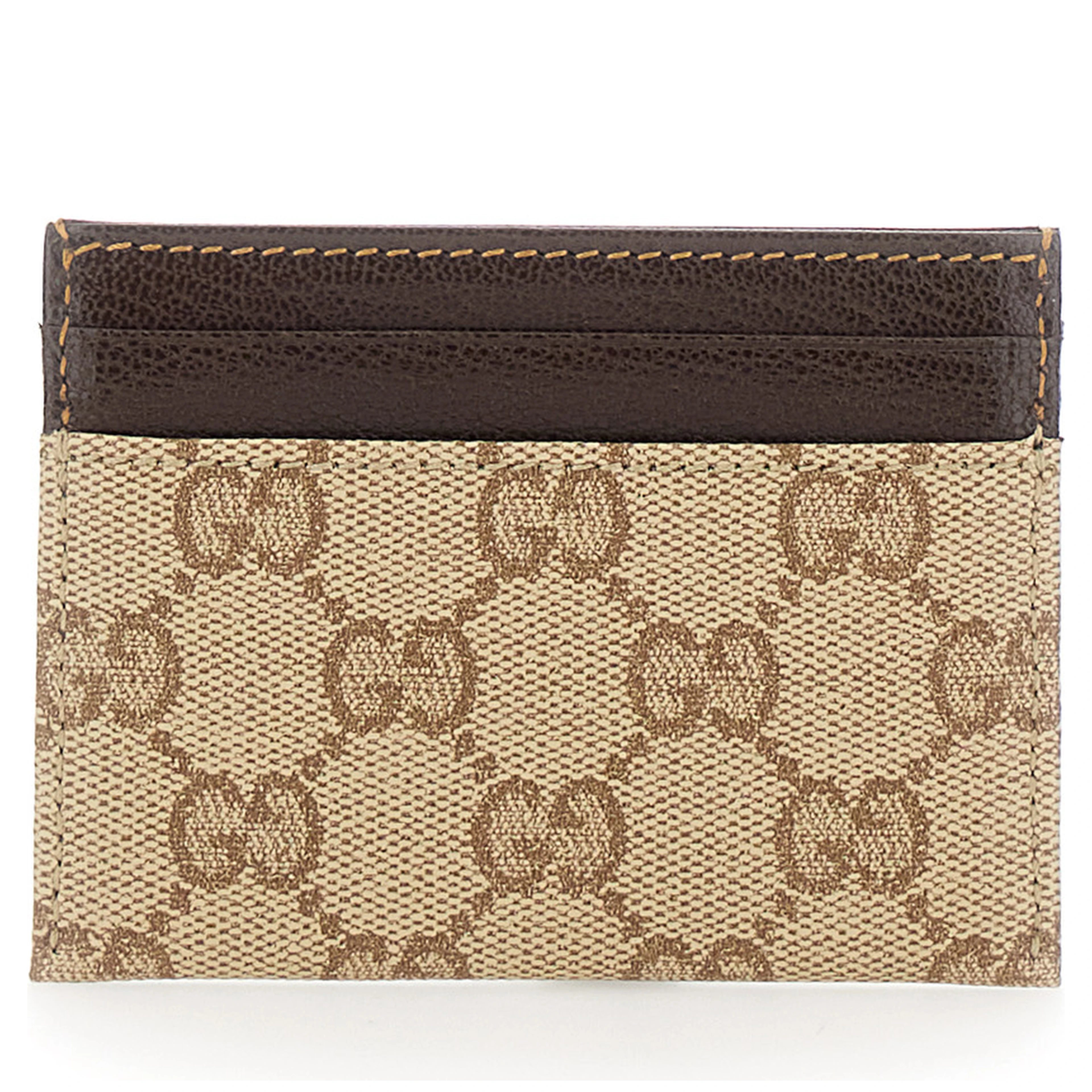 Beige Cardholder with Contrasting Stitching in GG Supreme Canvas and Leather for Men