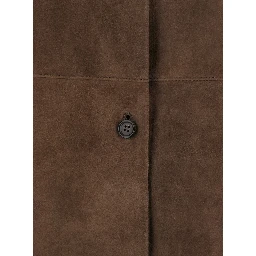 Gocce Brown Shirt with classic collar in suede for women