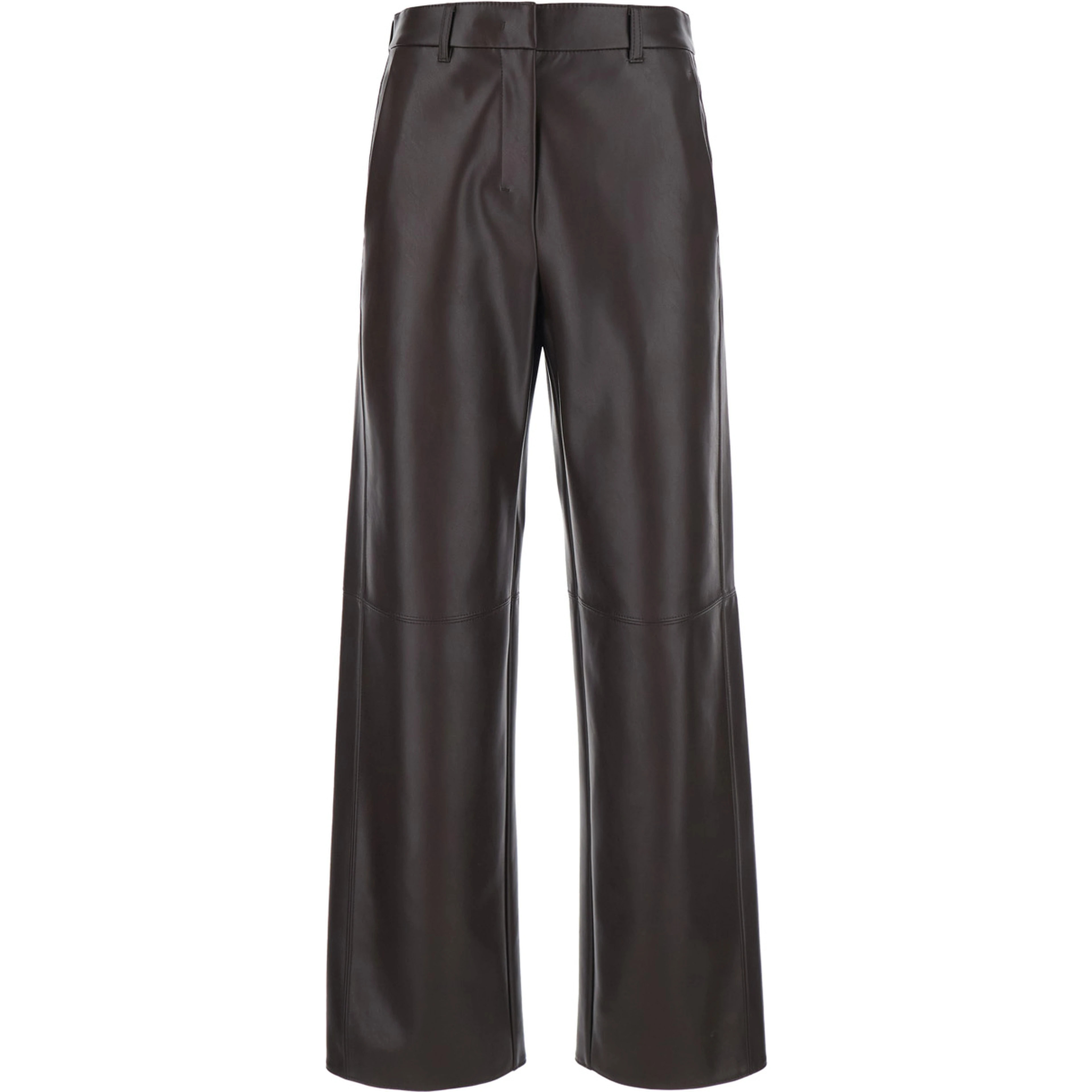 Sospiro Brown Pants with two Patch pockets on the in brown Ecoleather for women
