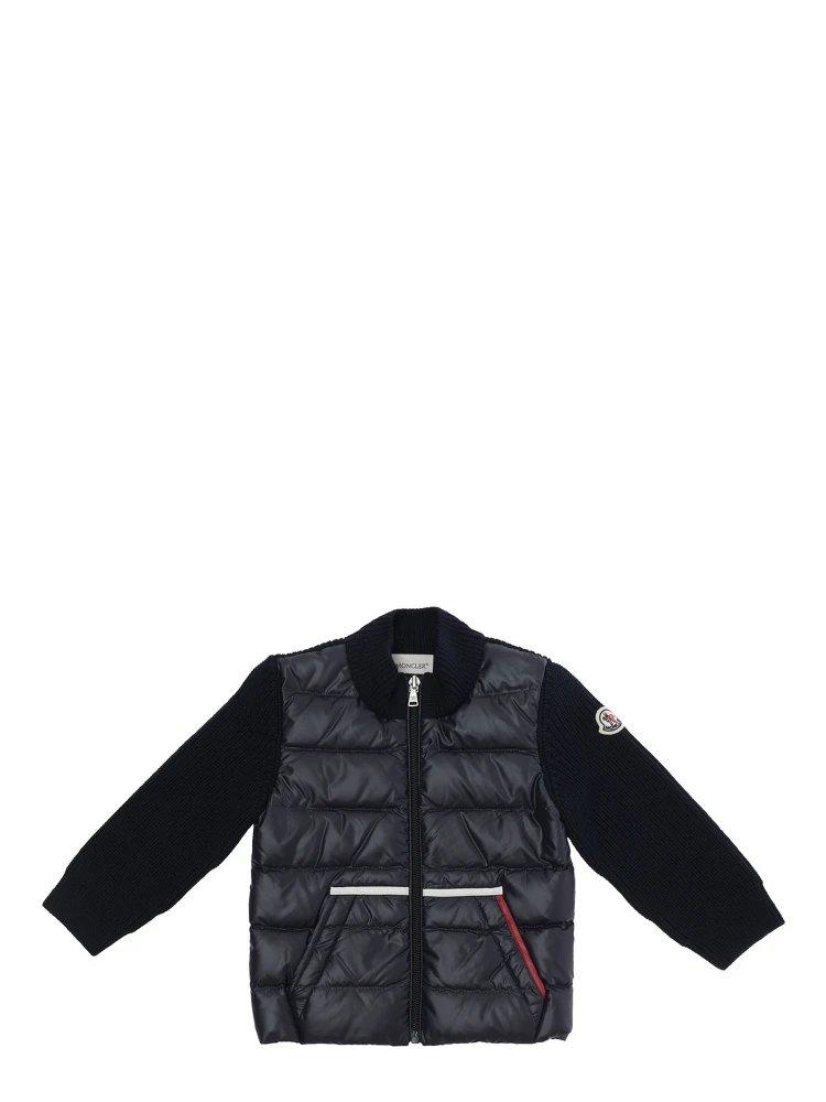 Blue Cardigan with logo patch on the sleeve in Tech Fabric and cotton baby
