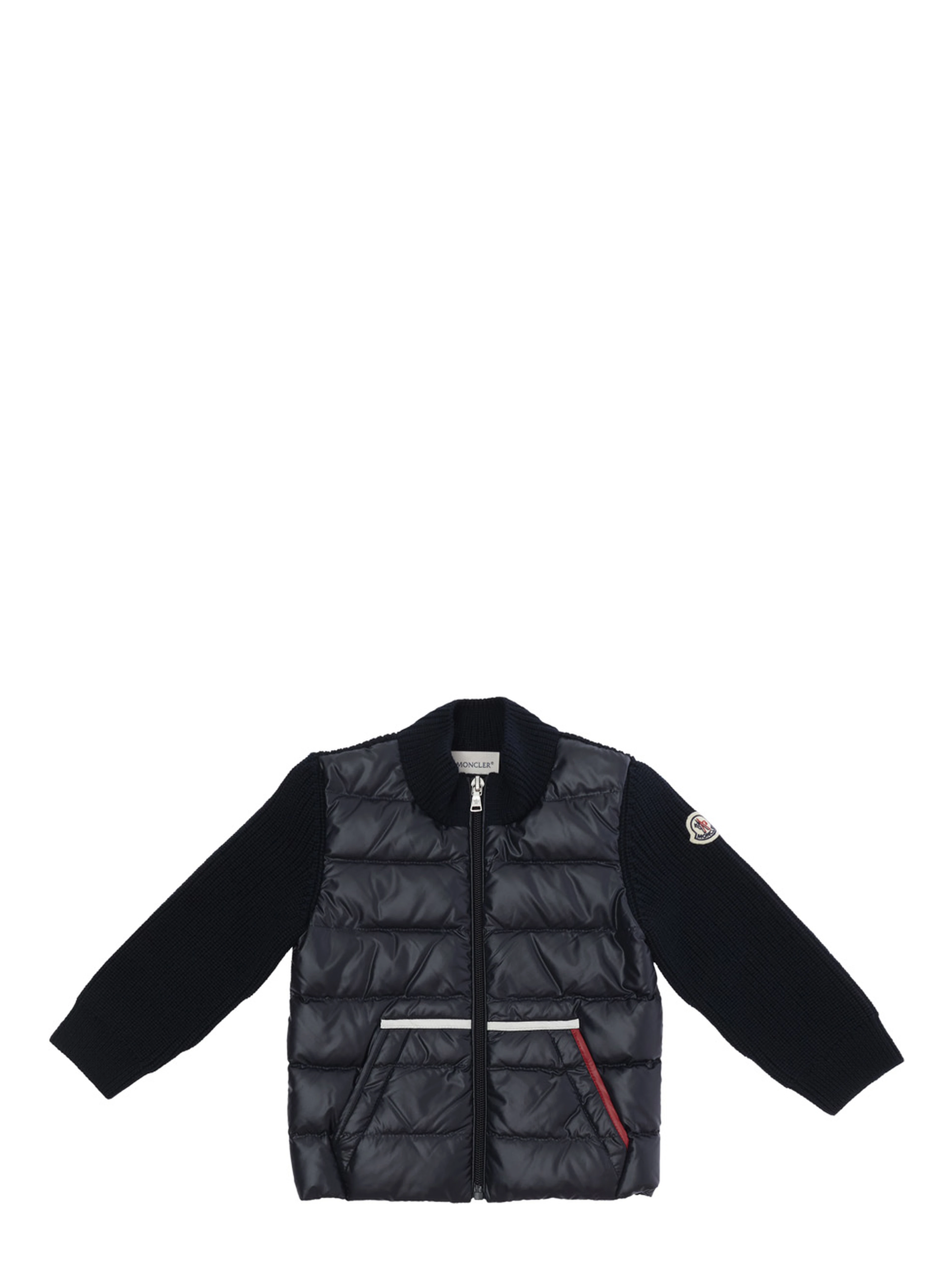 Blue Cardigan with logo patch on the sleeve in Tech Fabric and cotton baby