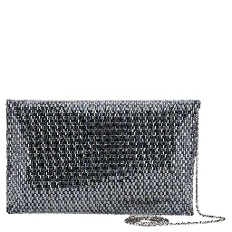 CLUTCH ENTIRELY COVERED IN STONES AND RHINESTONES with personalized shoulder strap and metal closure, black, woman
