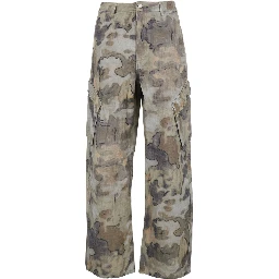 Beige Cargo Pants with Front Pockets and All-Over Print in Tech Fabric for Men
