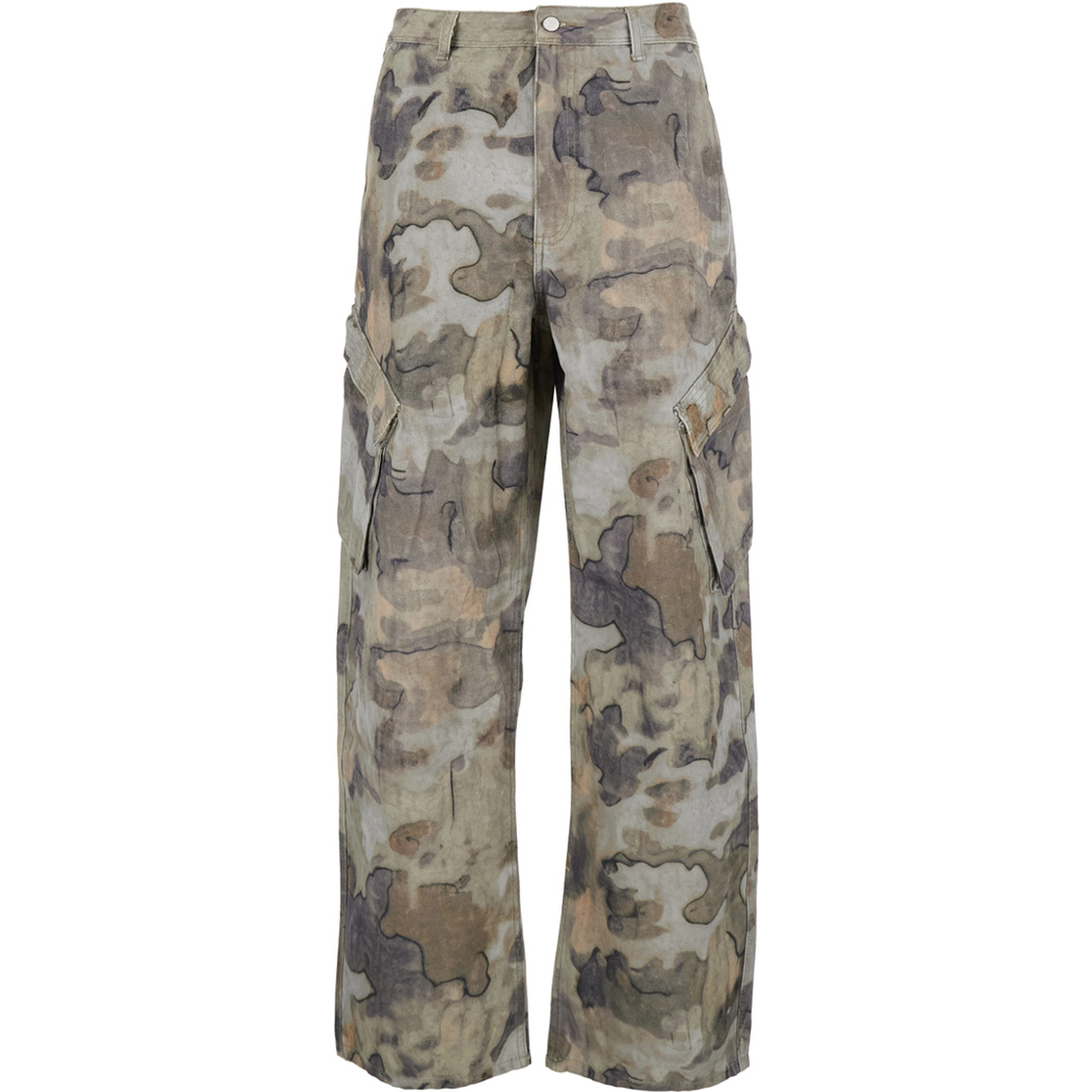 Beige Cargo Pants with Front Pockets and All-Over Print in Tech Fabric for Men