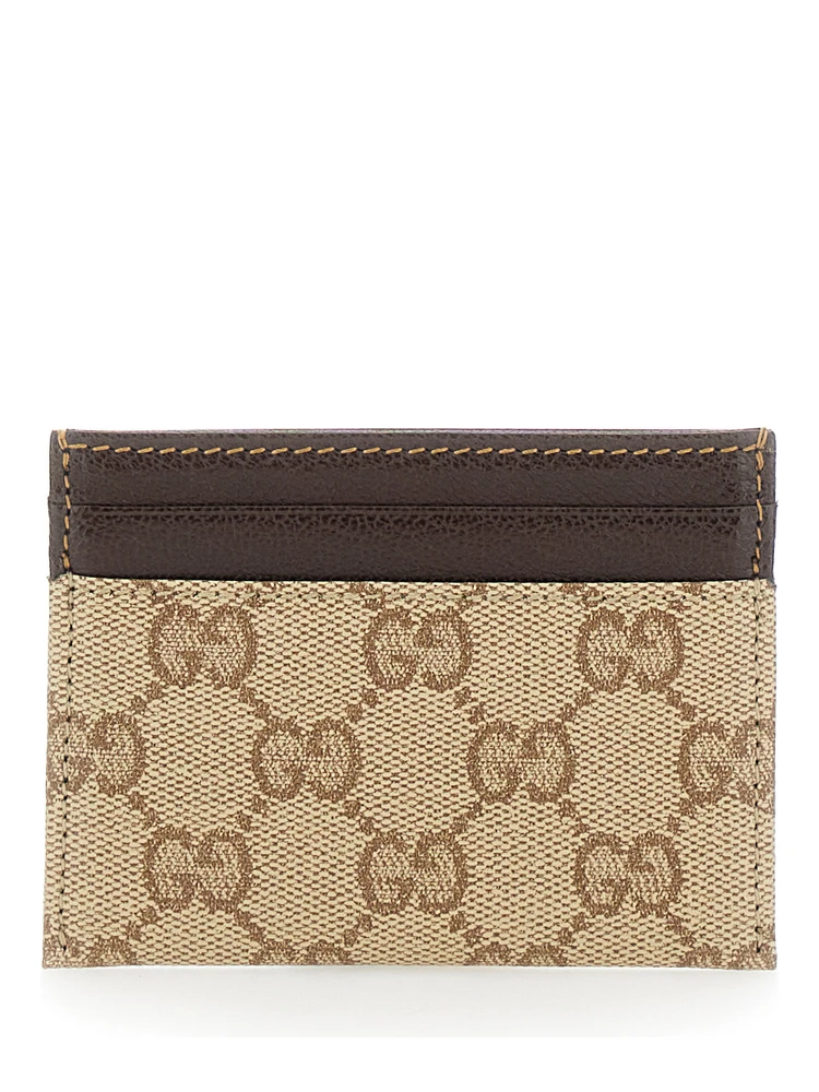 Beige Cardholder with Contrasting Stitching in GG Supreme Canvas and Leather for Men alternative