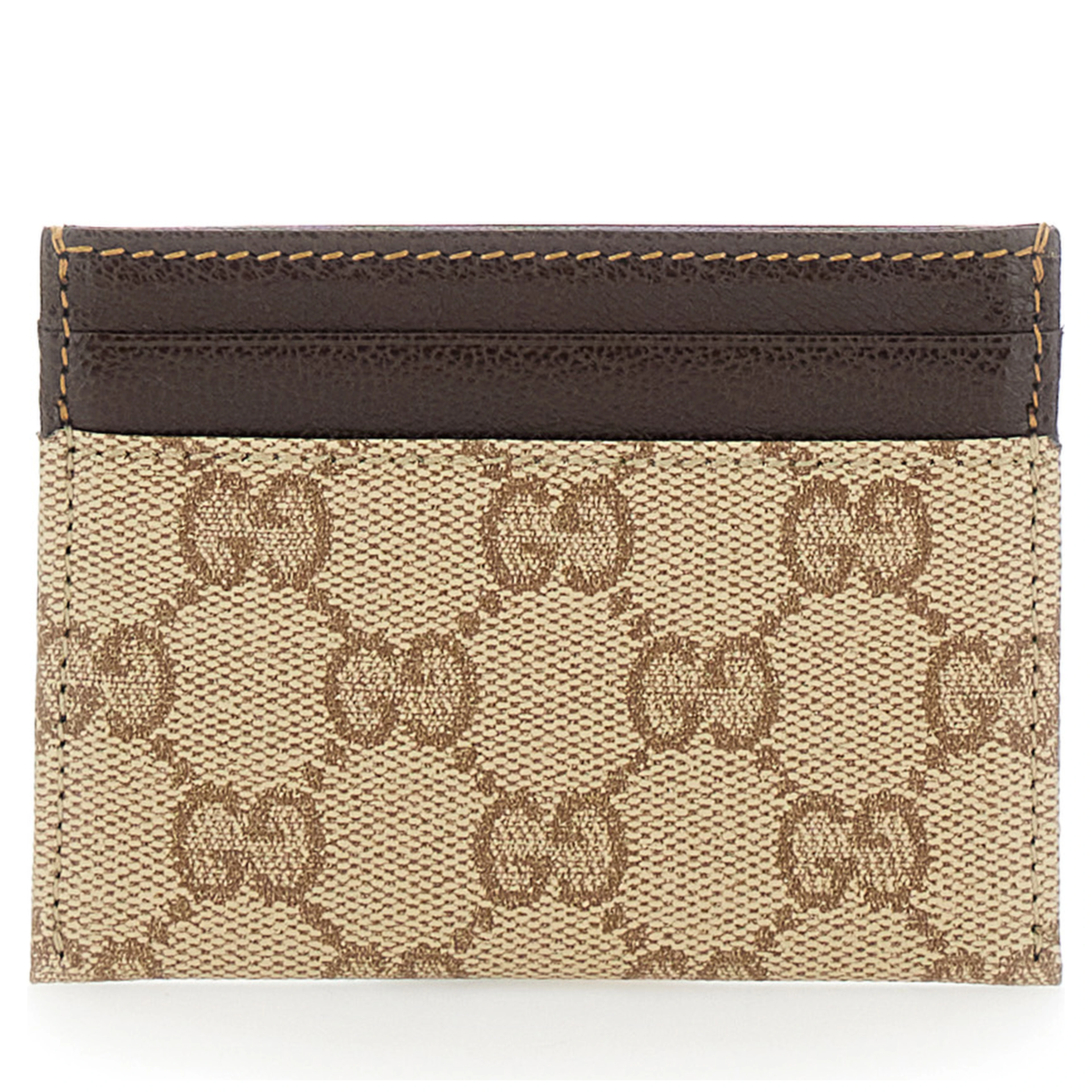 Beige Cardholder with Contrasting Stitching in GG Supreme Canvas and Leather for Men
