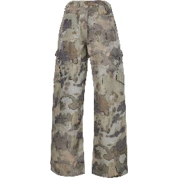 Beige Cargo Pants with Front Pockets and All-Over Print in Tech Fabric for Men