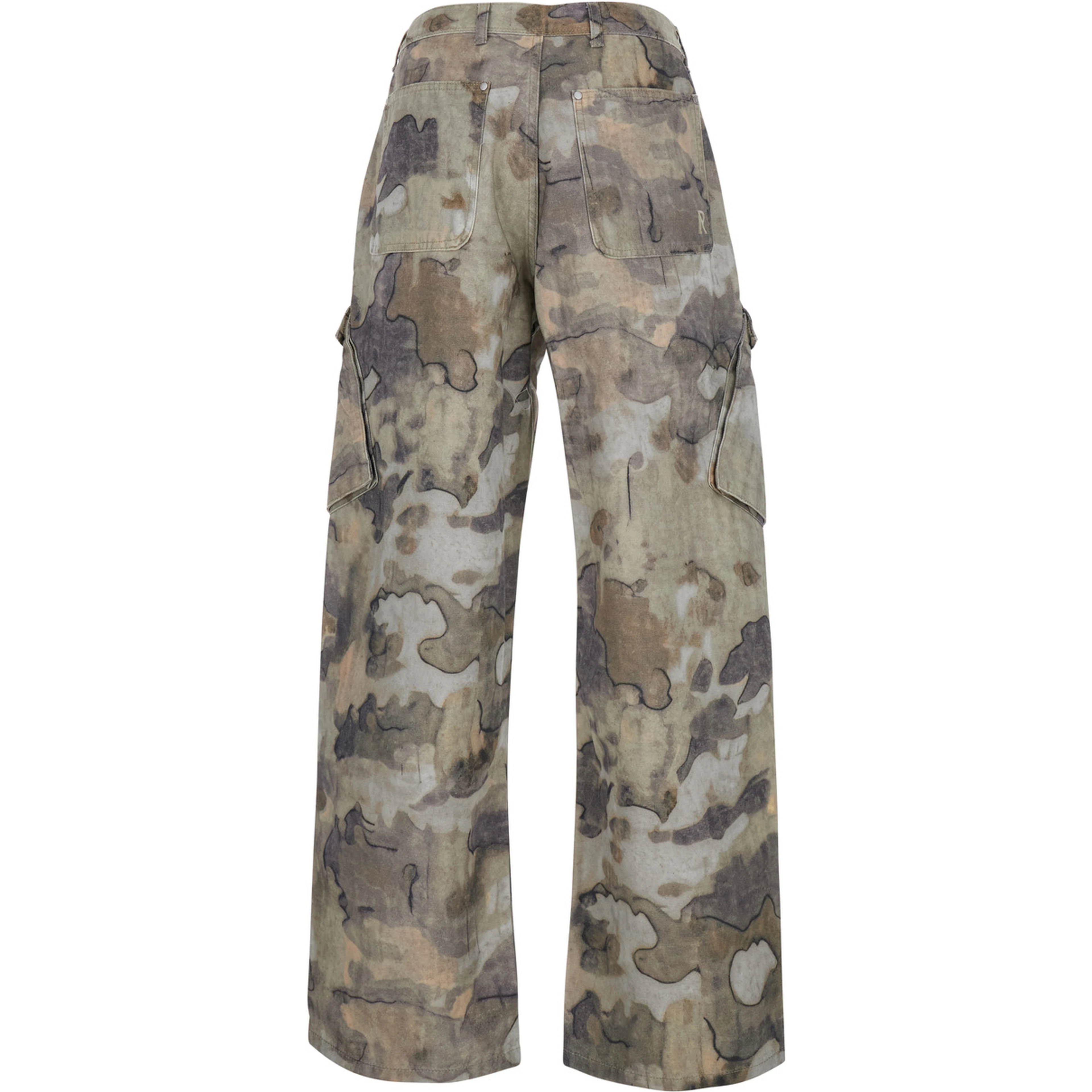Beige Cargo Pants with Front Pockets and All-Over Print in Tech Fabric for Men