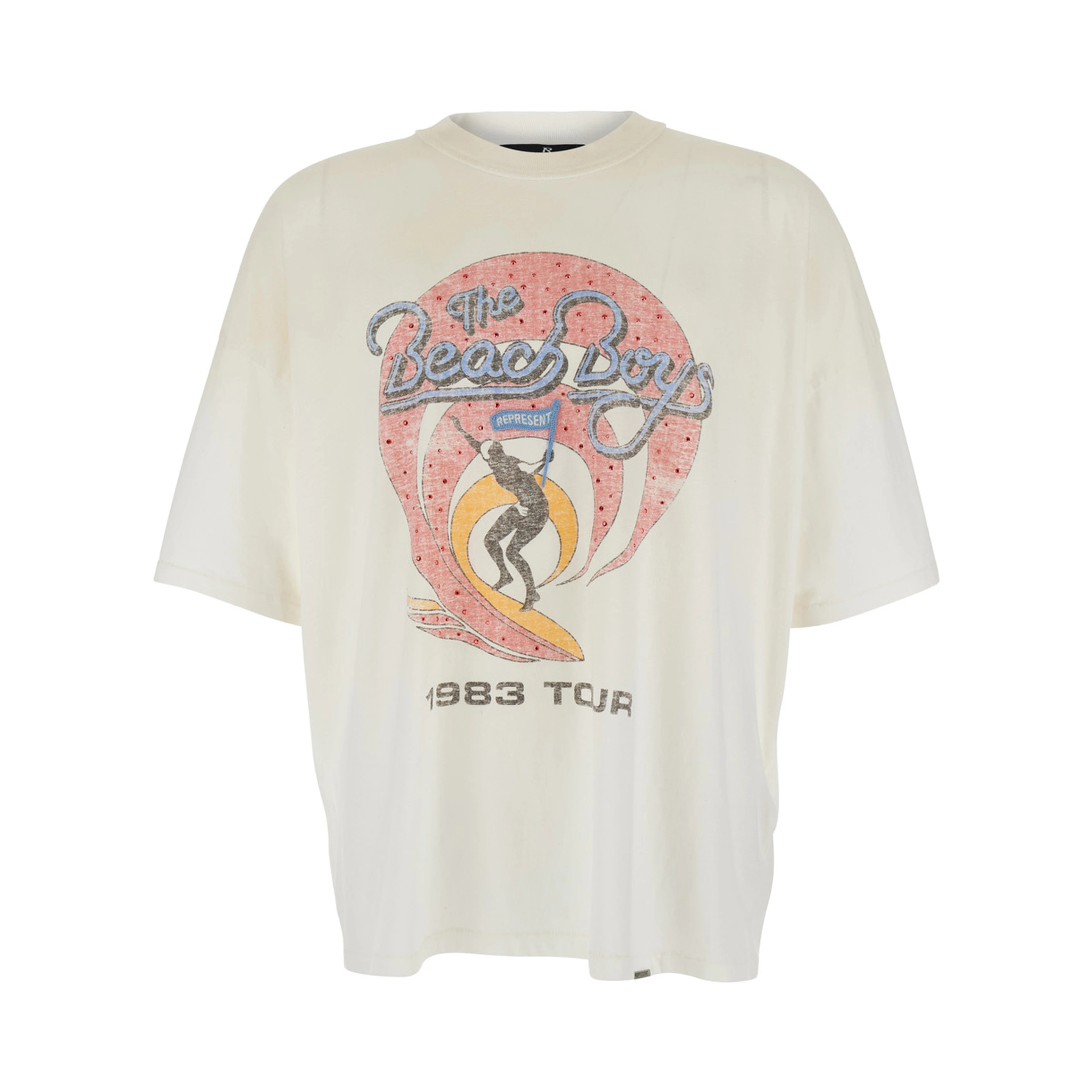 White Crew Neck T-Shirt with Maxi Print on Front and Back in Cotton for Men