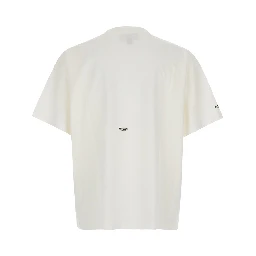 white T-shirt with logo on the front, back and sleeve in cotton for men