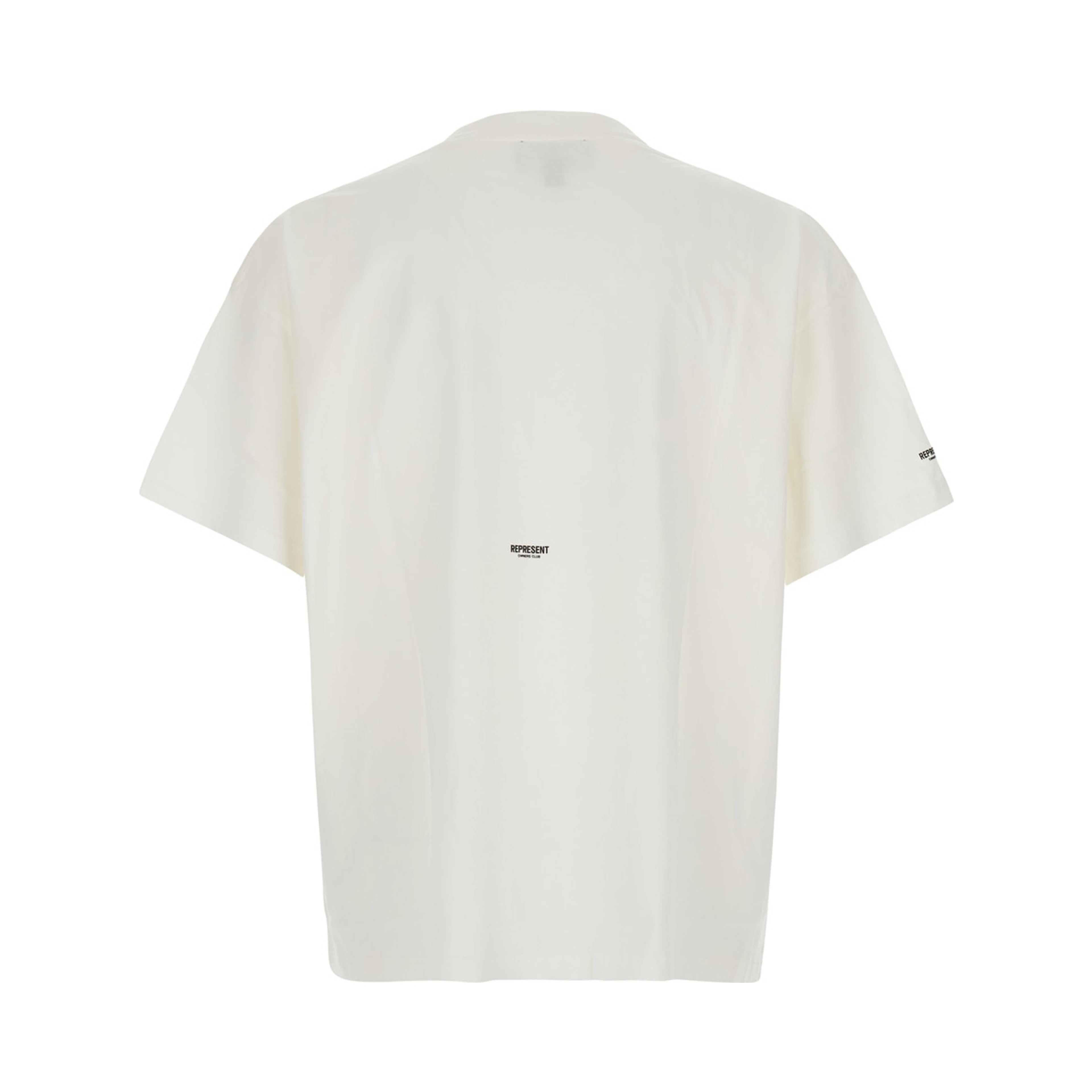 white T-shirt with logo on the front, back and sleeve in cotton for men
