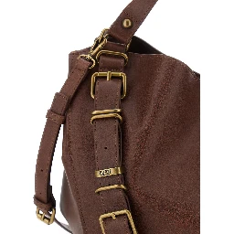 D-One Brown Shoulder Bag with logo on the front and decorative straps with buckles in leather for women