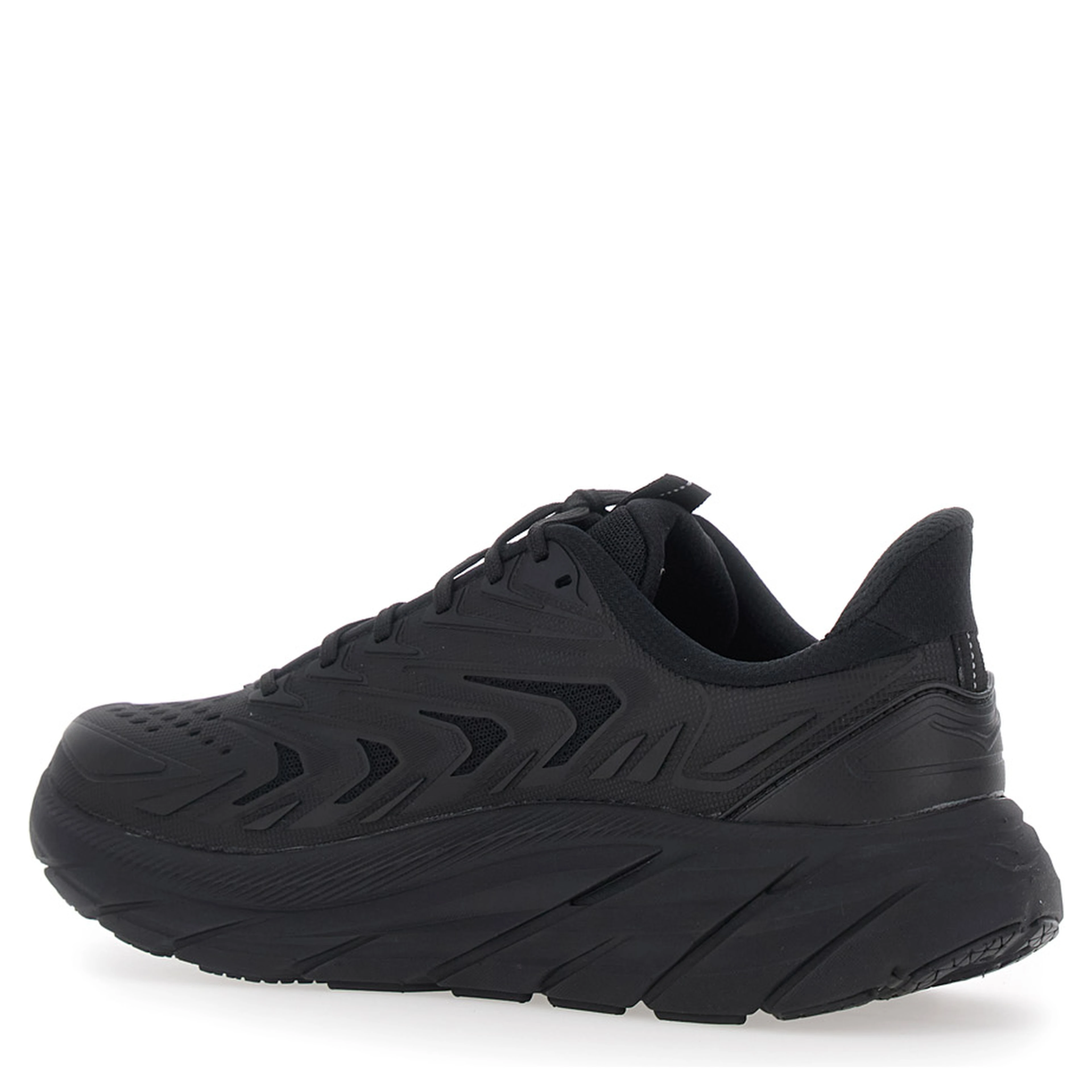 CLIFTON UTL is a running shoe with cushioned sole, tech fabric, black color and unisex