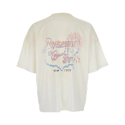 White Crew Neck T-Shirt with Maxi Print on Front and Back in Cotton for Men