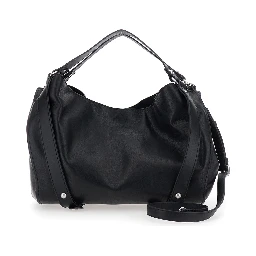 D-One Black Shoulder bag with logo on the front and decorative straps with buckles in leather for women