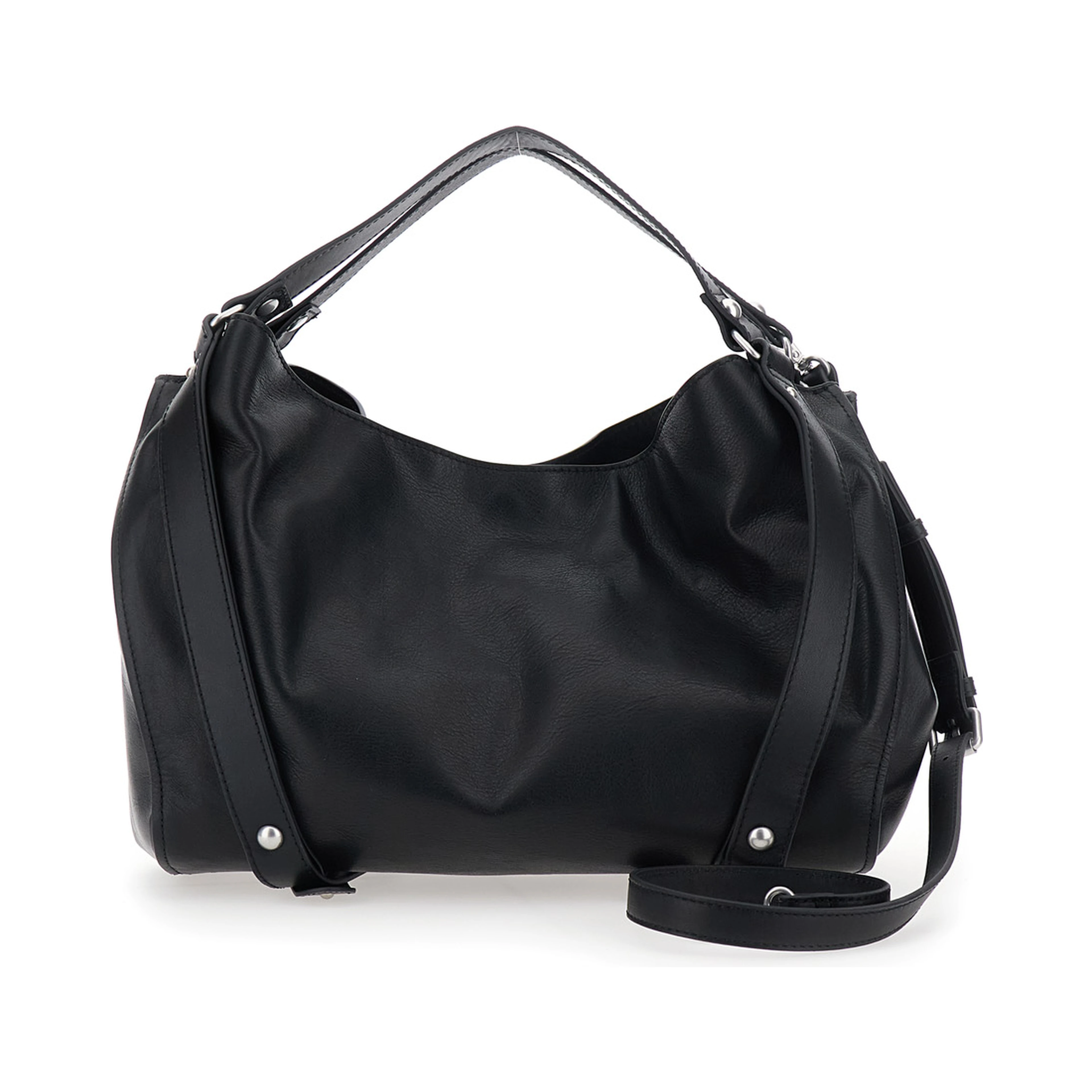 D-One Black Shoulder bag with logo on the front and decorative straps with buckles in leather for women
