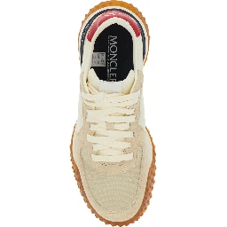 Beige Low Top Sneakers with Logo Patch on the Back and Panelled Design in Leather and Tech Fabric for Women