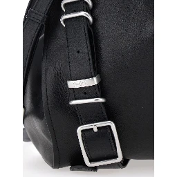 D-One Black Shoulder bag with logo on the front and decorative straps with buckles in leather for women