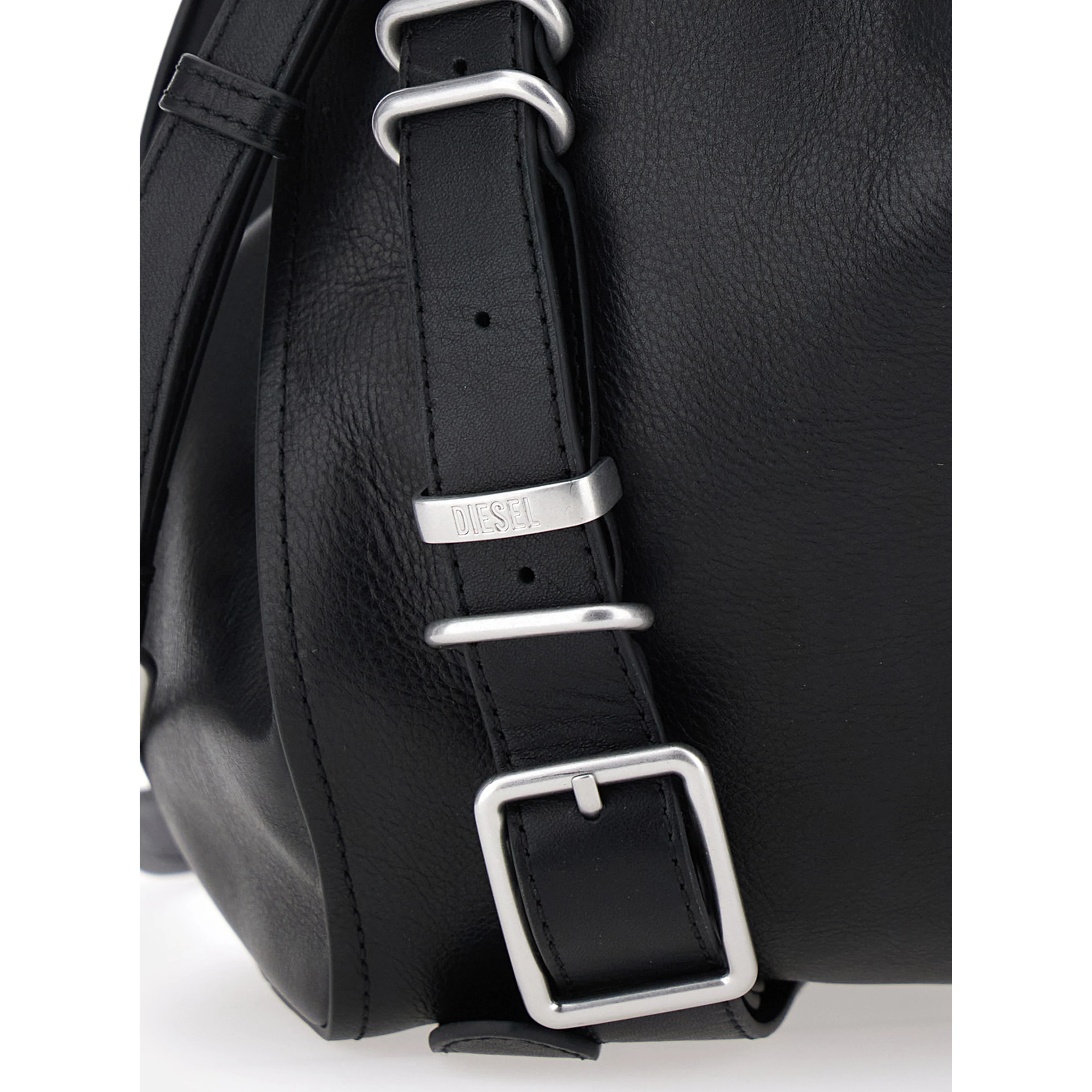 D-One Black Shoulder bag with logo on the front and decorative straps with buckles in leather for women