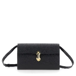 Shoulder Bag Symmetry with Clasp in Grained Black Leather for Women