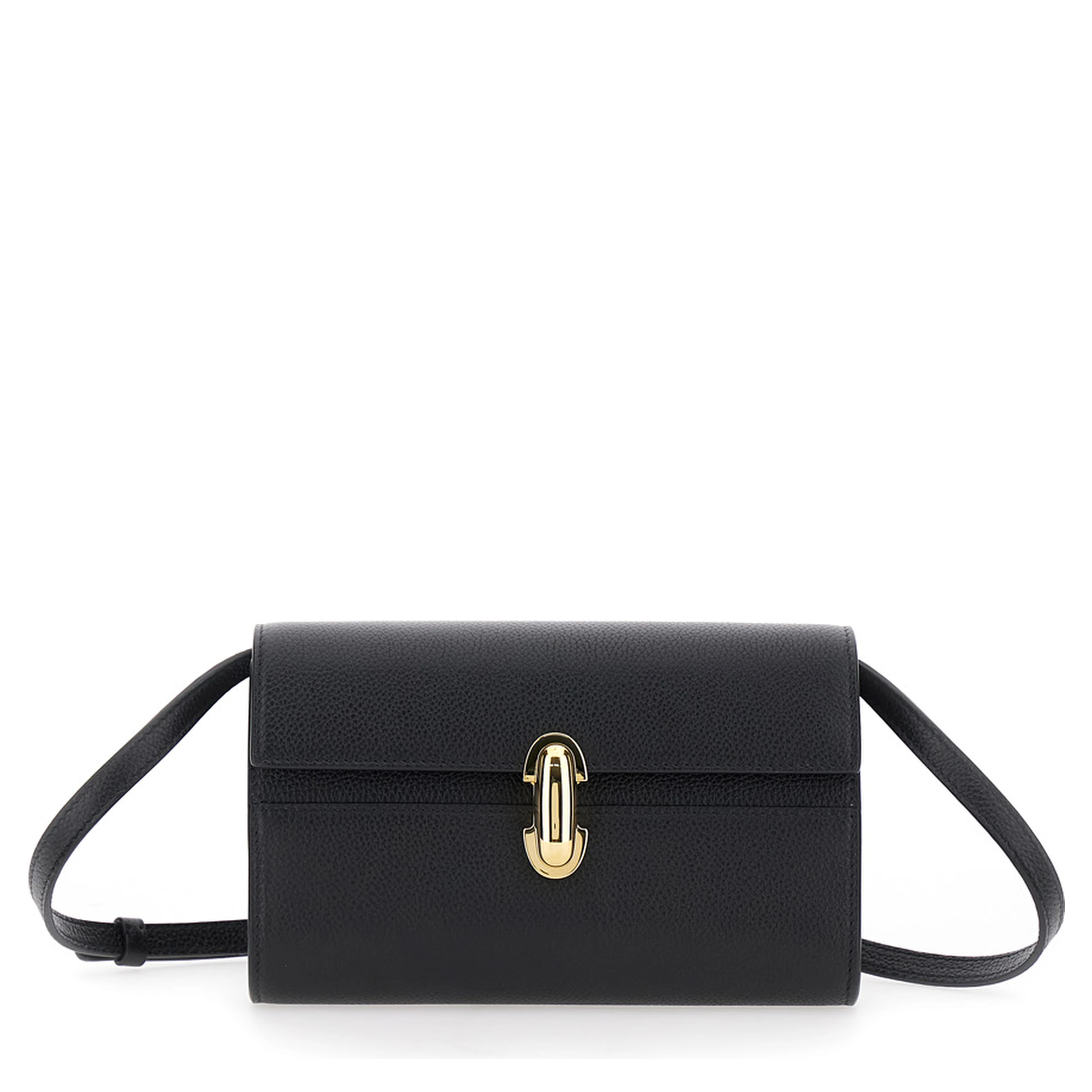 Shoulder Bag Symmetry with Clasp in Grained Black Leather for Women