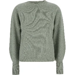 Green Crew-Neck Short Design Sweater in Wool and Cashmere Blend for Women