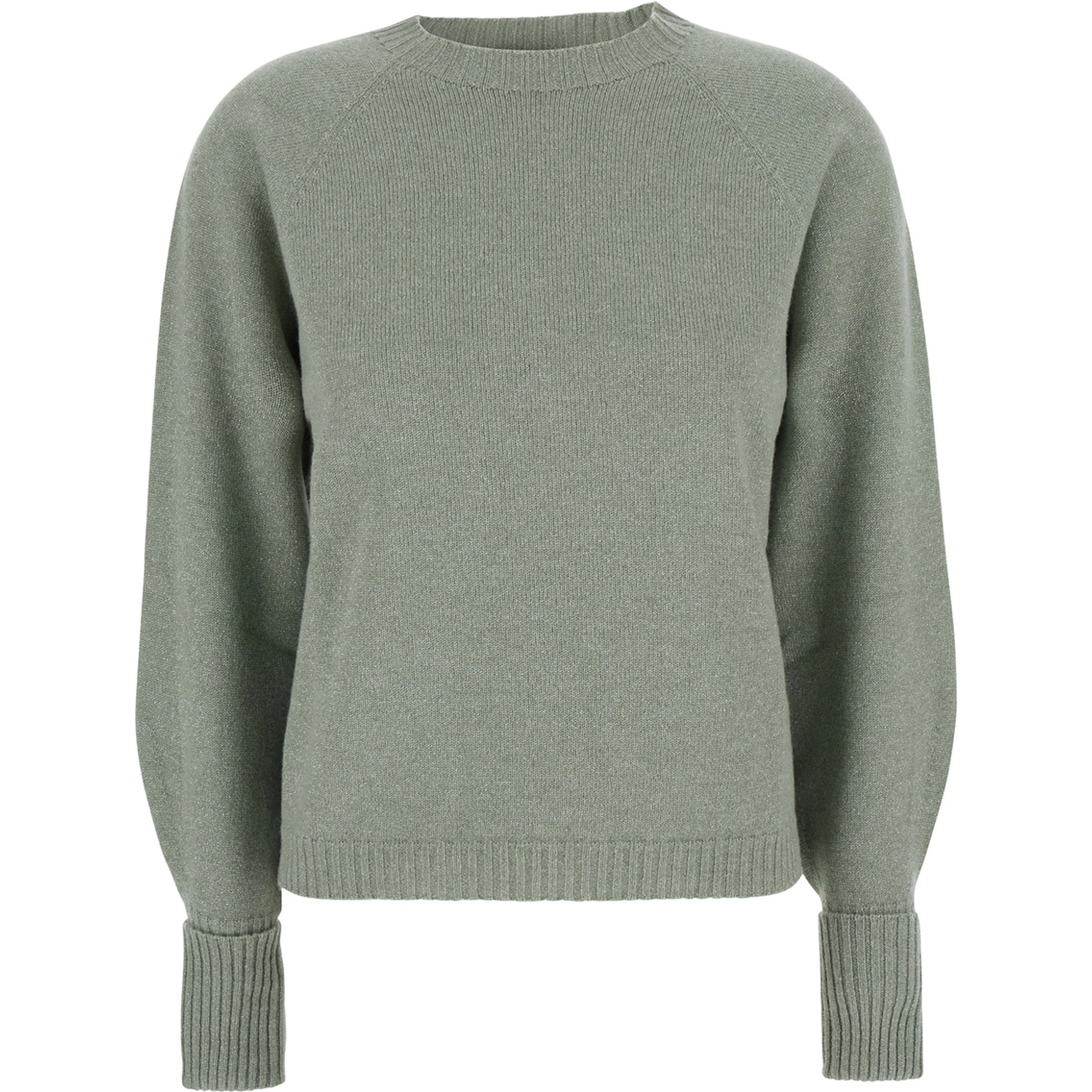 Green Crew-Neck Short Design Sweater in Wool and Cashmere Blend for Women