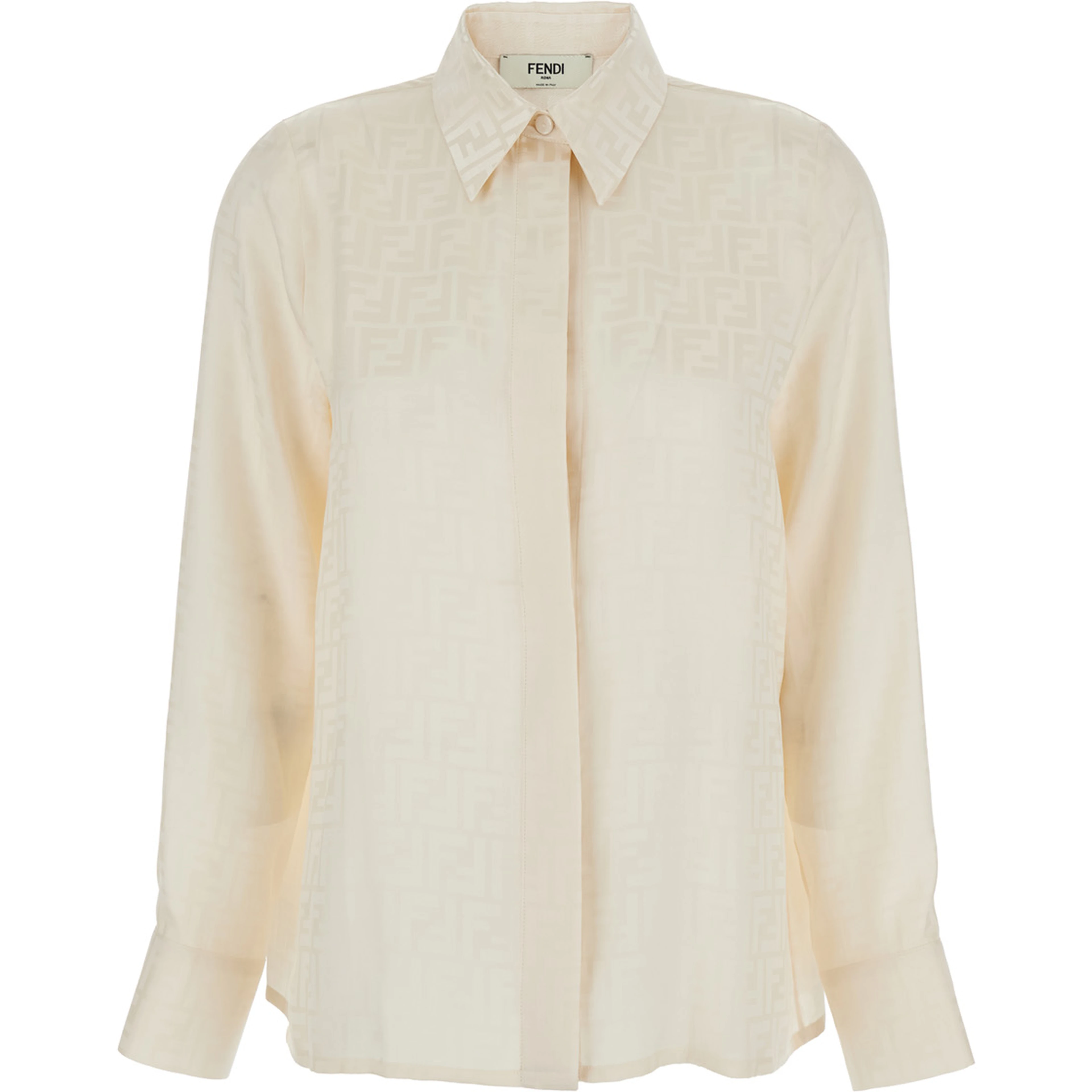 Shirt with Pointed Collar and FF Motif in White Silk for Women