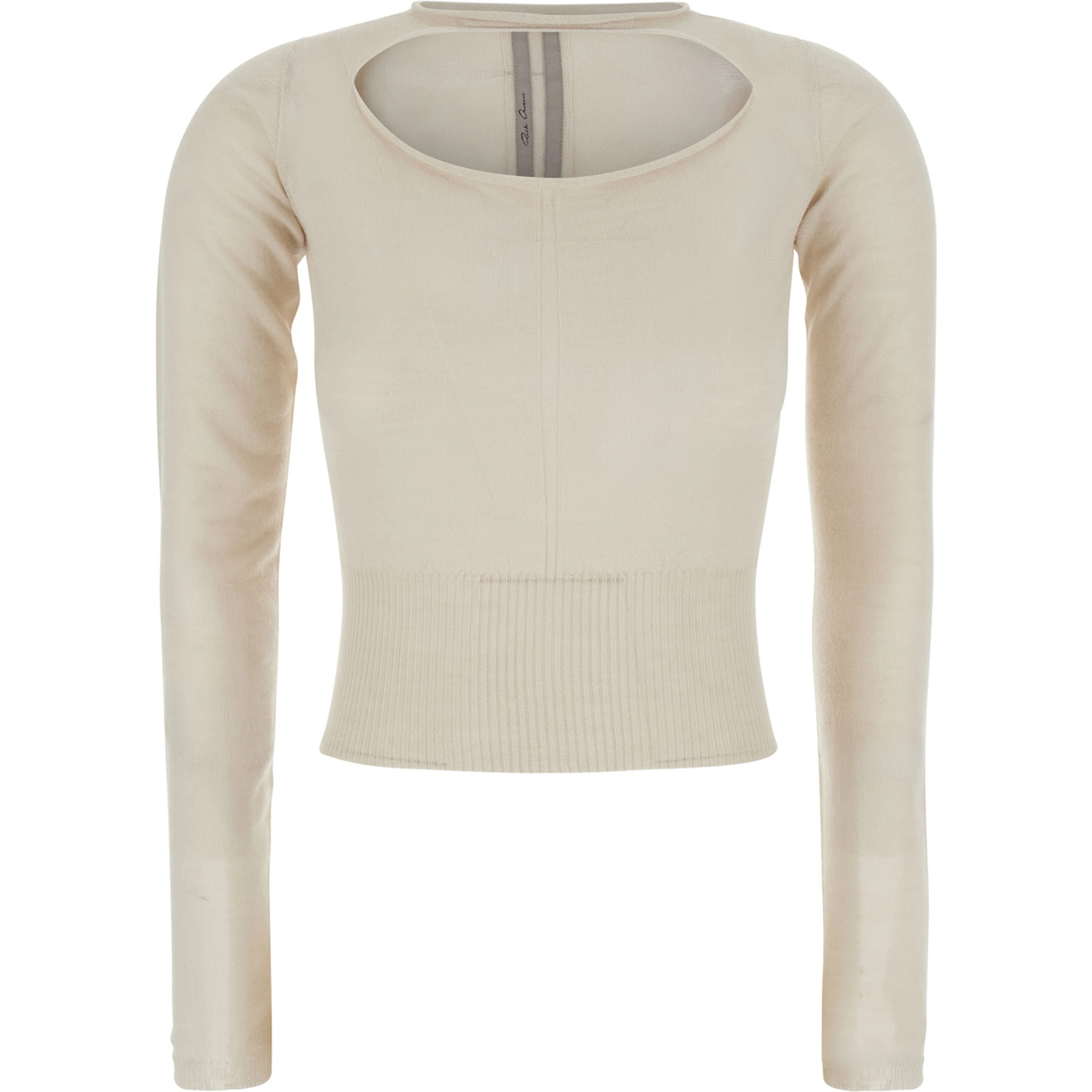 Beige Cropped Sweater with Front Cut-Out and Ribbed Trims in Cashmere for Women