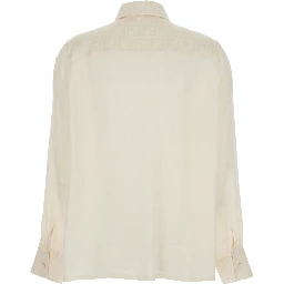 Shirt with Pointed Collar and FF Motif in White Silk for Women