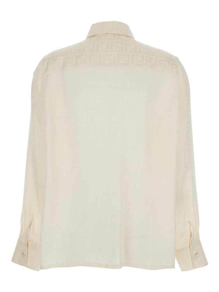Shirt with Pointed Collar and FF Motif in White Silk for Women alternative