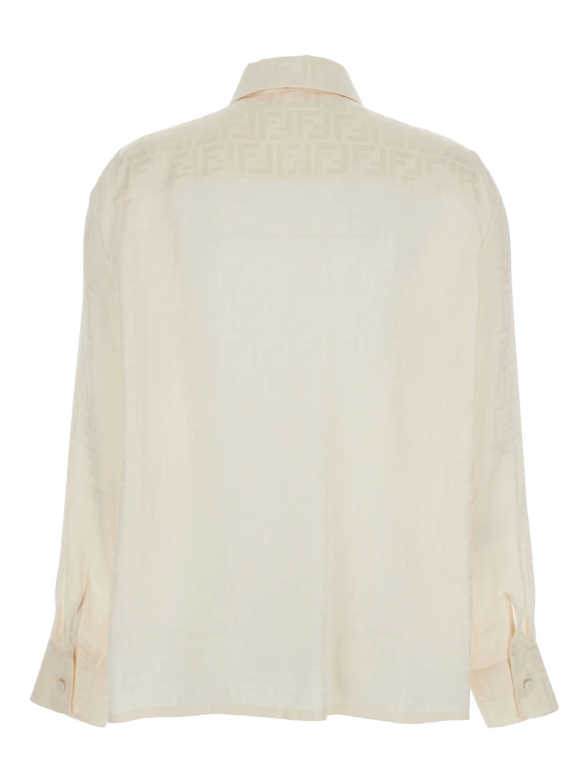 Shirt with Pointed Collar and FF Motif in White Silk for Women
