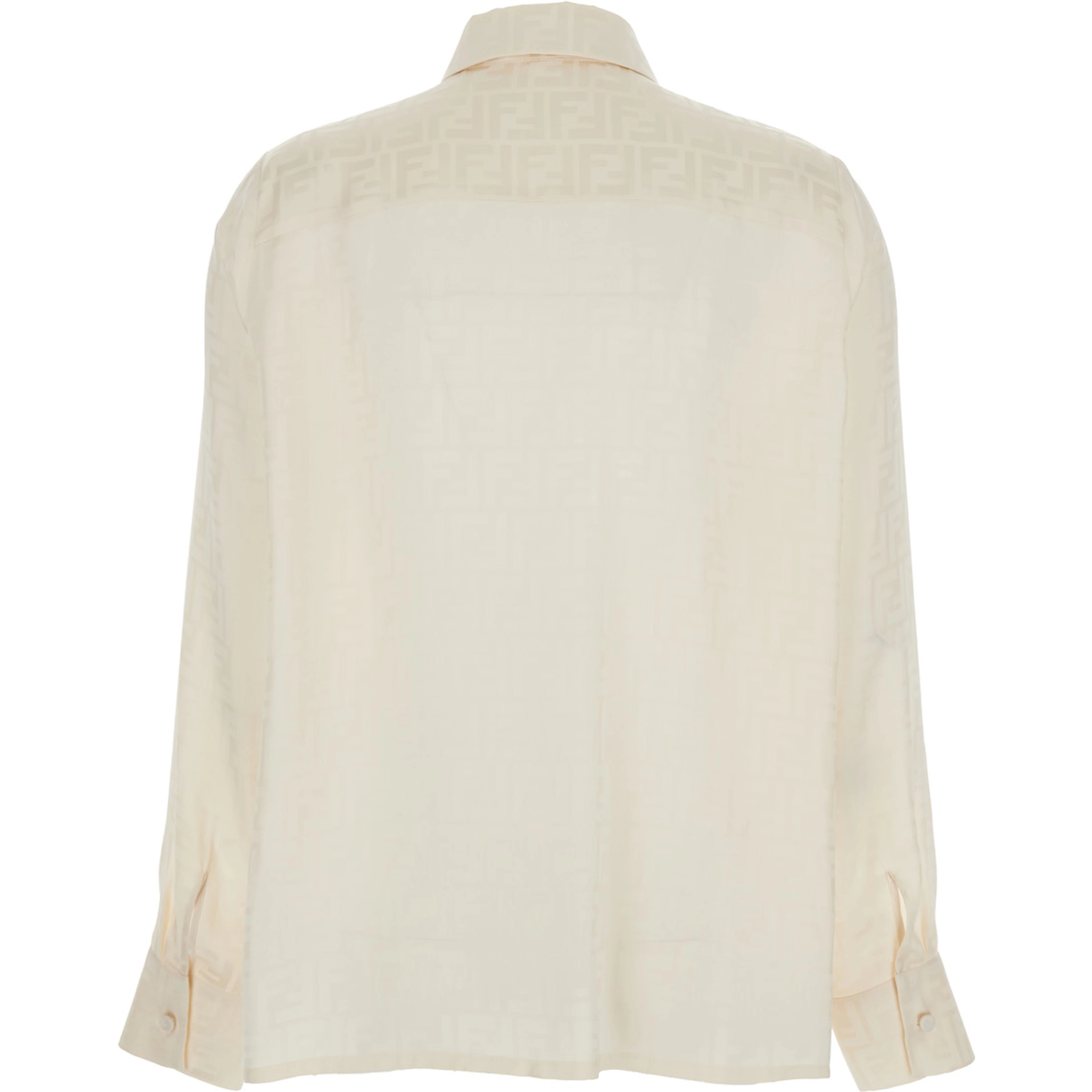 Shirt with Pointed Collar and FF Motif in White Silk for Women