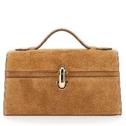 The Symmetry Pochette Brown Handbag with Turn Lock Closure and Top Handle in Suede for Women
