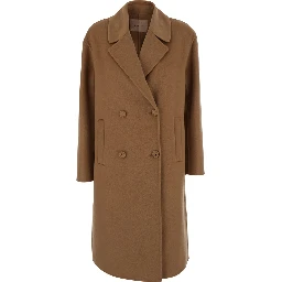Brown Double-breasted coat with notched revers in wool blend for women