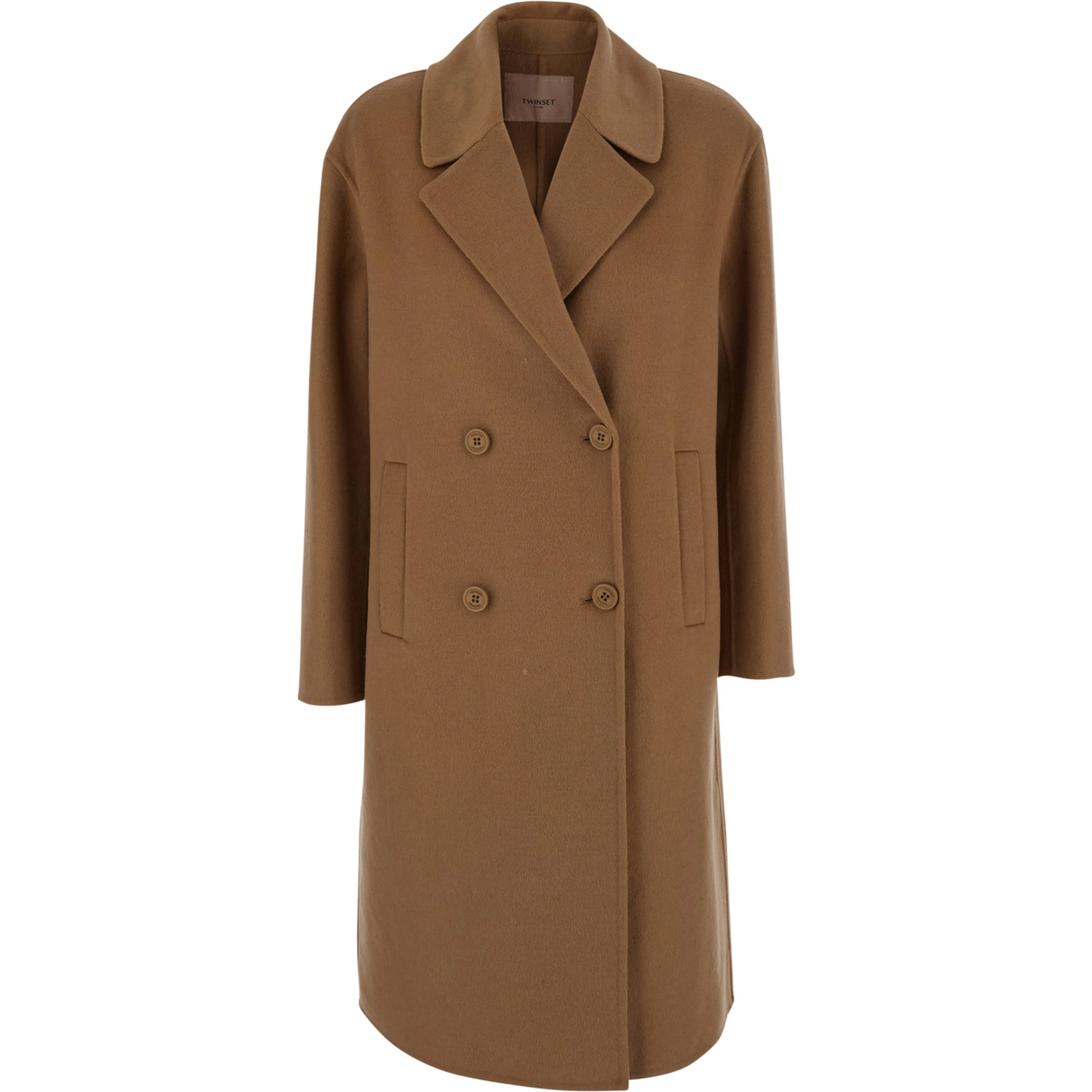 Brown Double-breasted coat with notched revers in wool blend for women