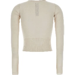Beige Cropped Sweater with Front Cut-Out and Ribbed Trims in Cashmere for Women