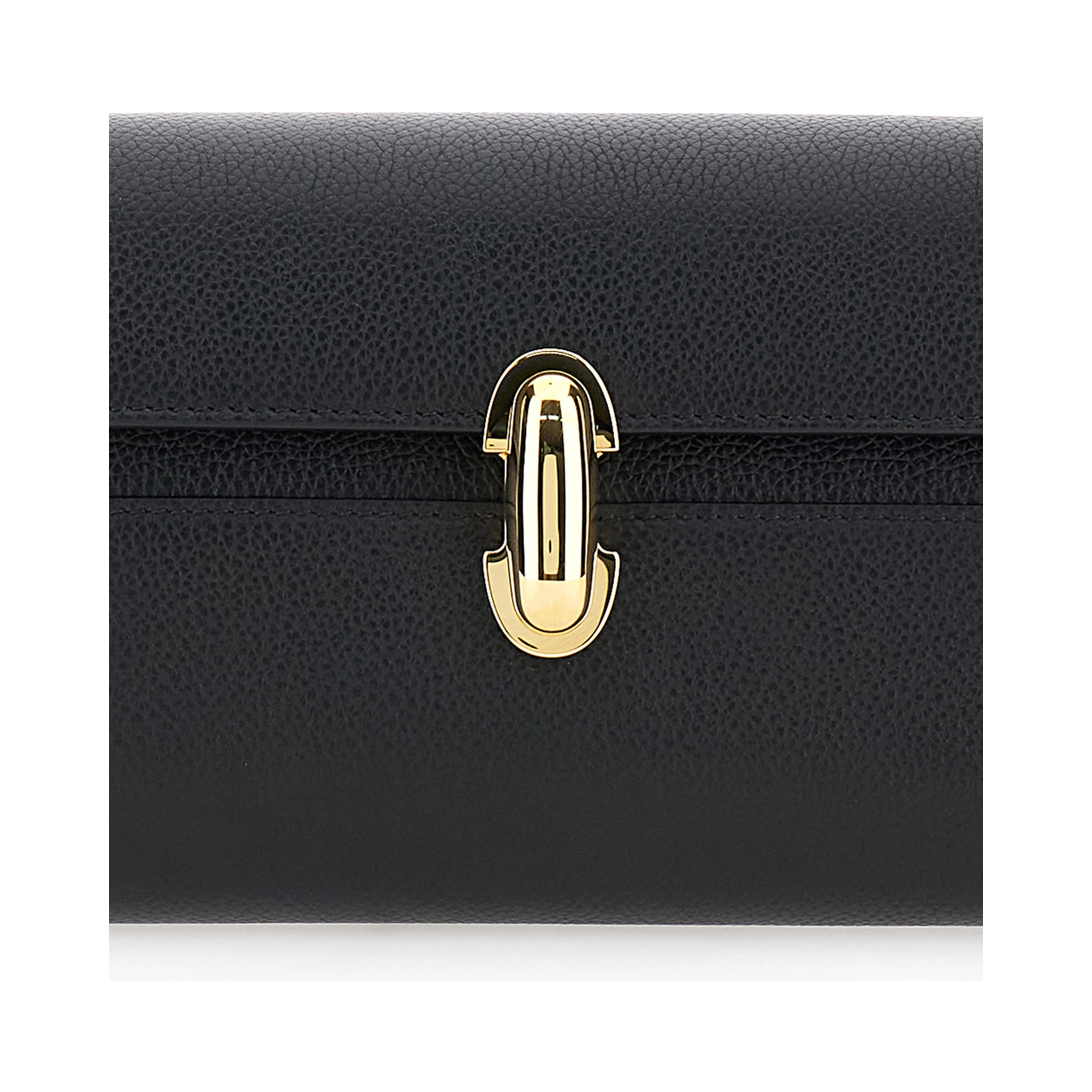 Shoulder Bag Symmetry with Clasp in Grained Black Leather for Women
