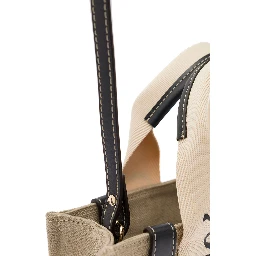 Tote bag Woody with Leather and Linen Strap in Beige for Women