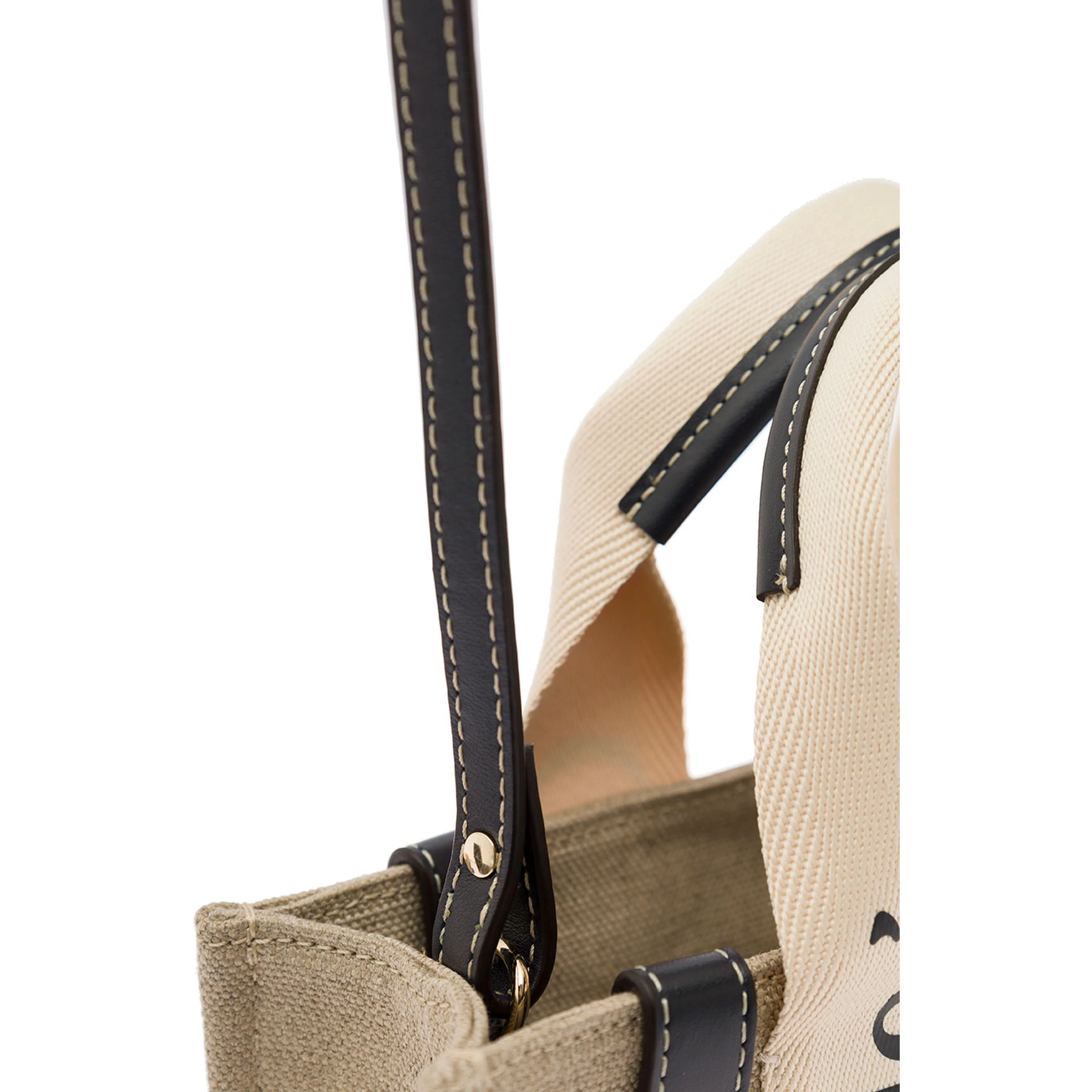 Tote bag Woody with Leather and Linen Strap in Beige for Women
