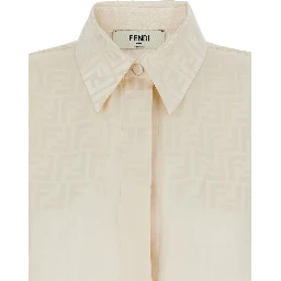 Shirt with Pointed Collar and FF Motif in White Silk for Women