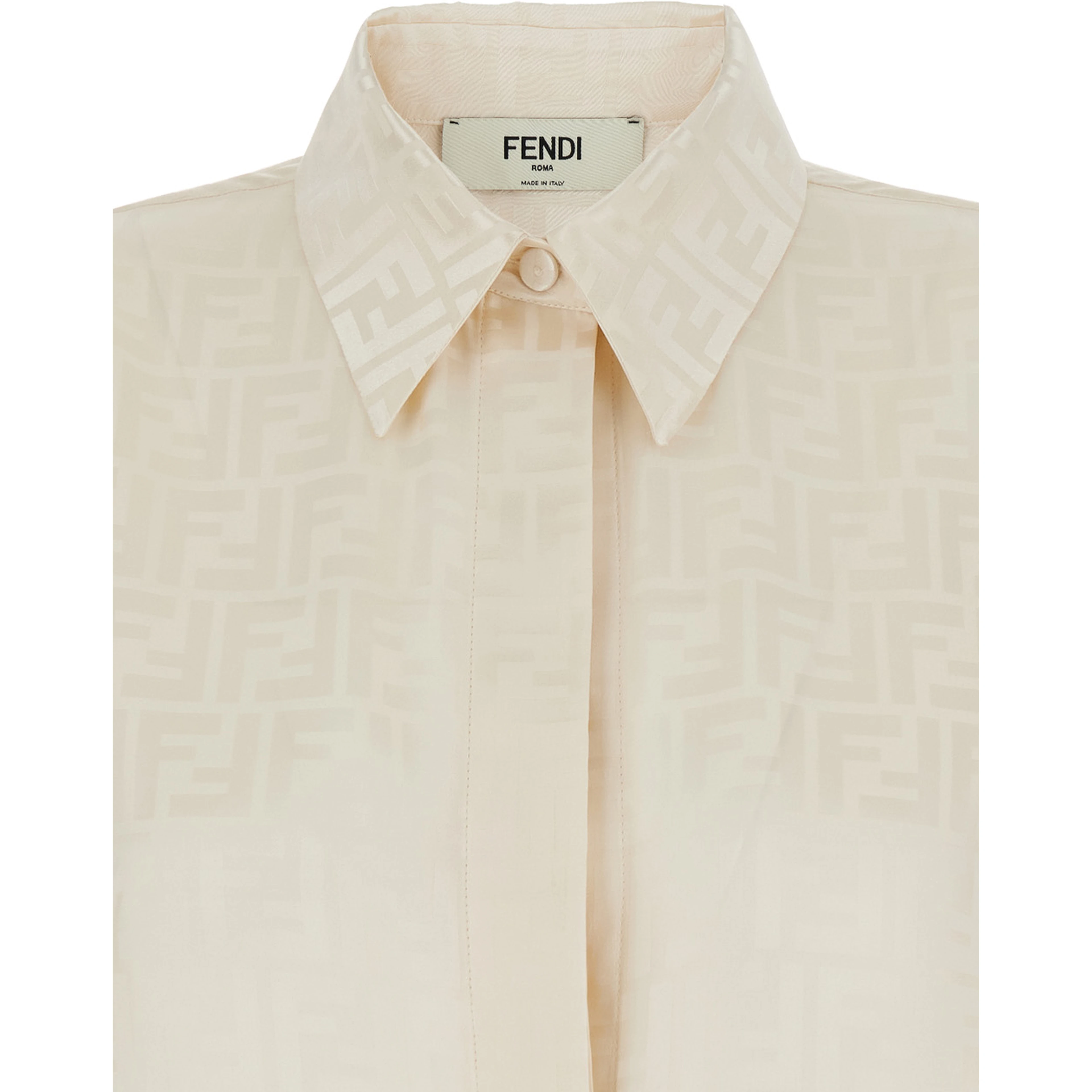 Shirt with Pointed Collar and FF Motif in White Silk for Women