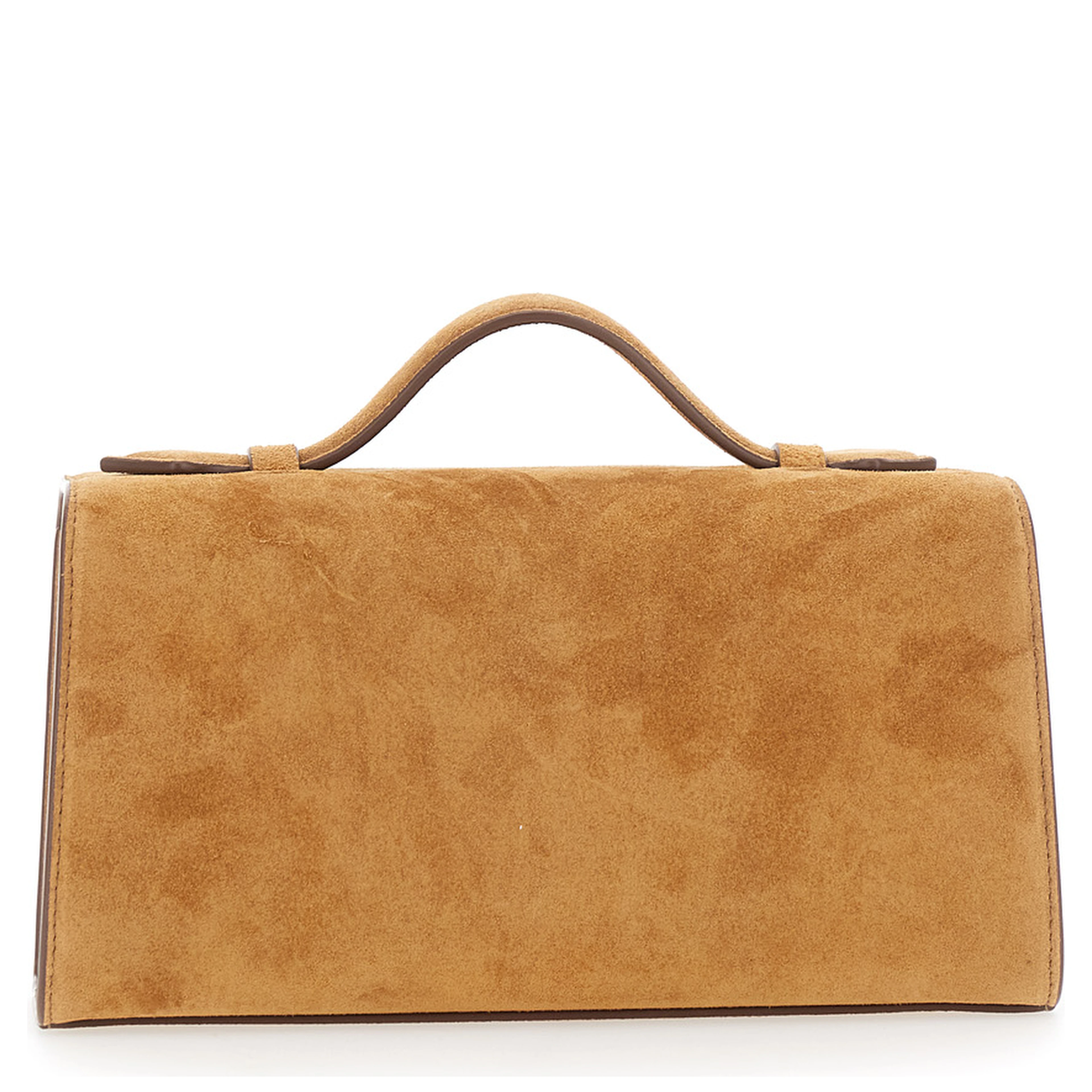 The Symmetry Pochette Brown Handbag with Turn Lock Closure and Top Handle in Suede for Women