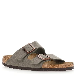 Arizona Gray Sandals with buckle straps and logo lettering on the side in leather for women