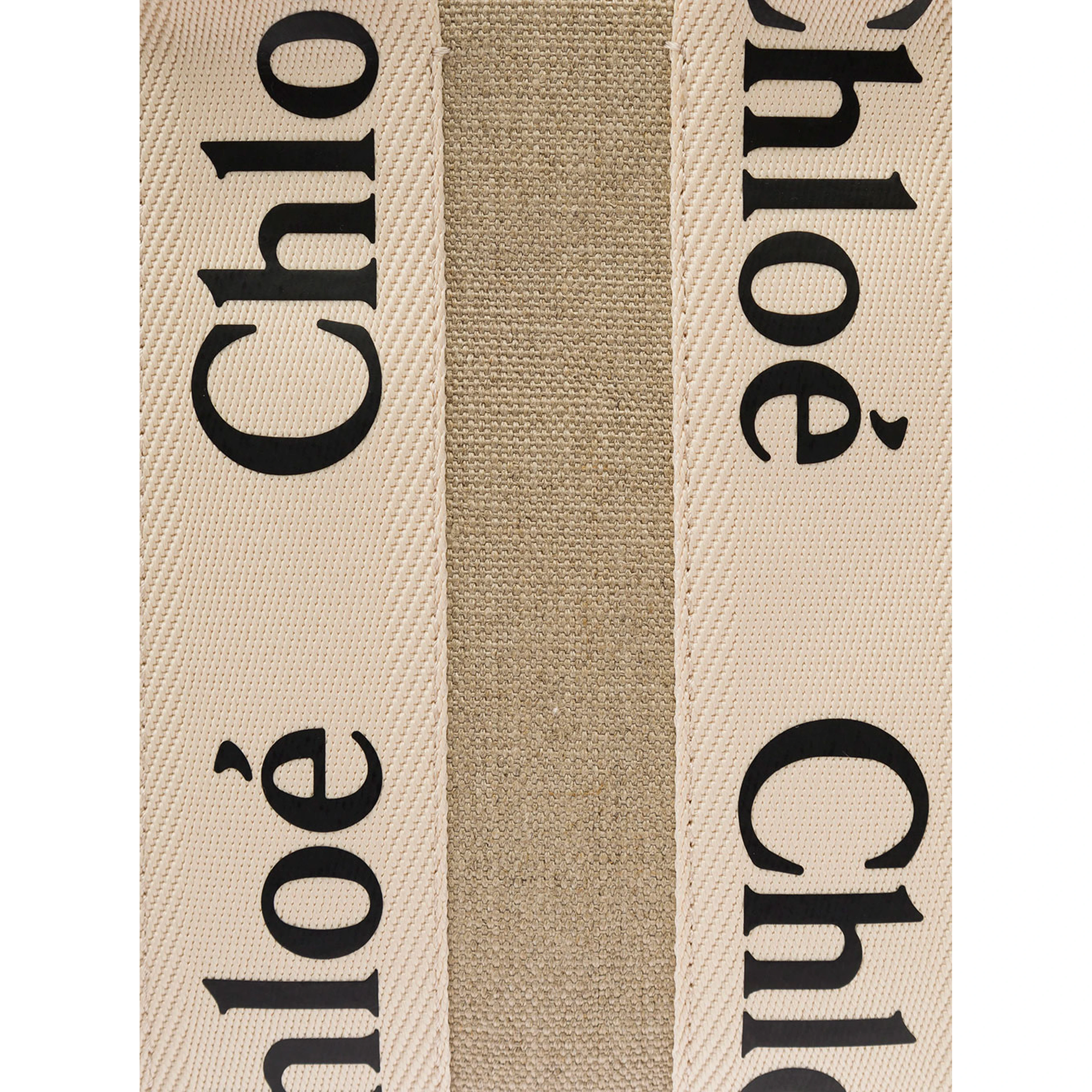 Tote bag Woody with Leather and Linen Strap in Beige for Women