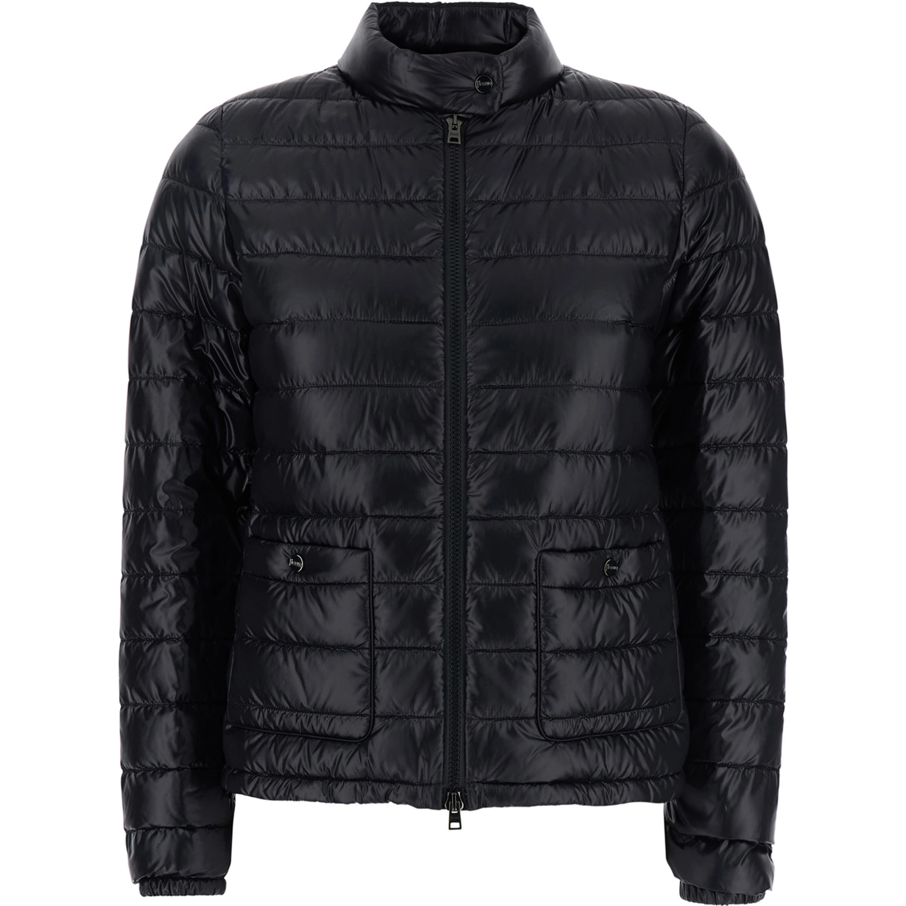 Down jacket with Stand-up collar and front pockets in Tech Fabric Black Women