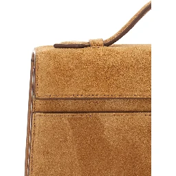 The Symmetry Pochette Brown Handbag with Turn Lock Closure and Top Handle in Suede for Women