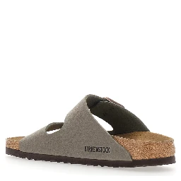 Arizona Gray Sandals with buckle straps and logo lettering on the side in leather for women
