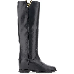 Boots with Side Cut-Out and Leather Logo Plate Black Women