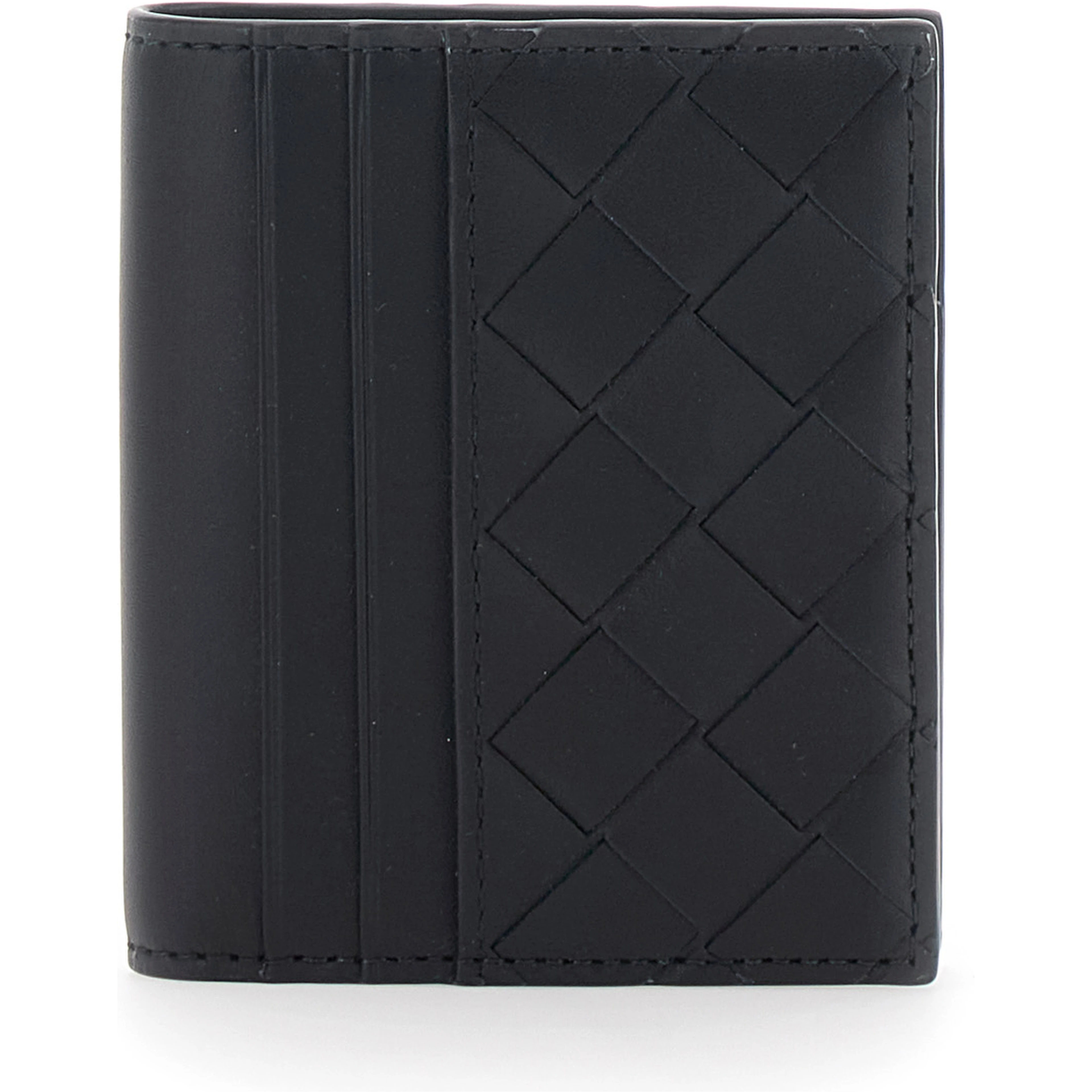 Cardholder with Intreccio Motif and Lettering Logo Impressed Inside in Black Leather for Men